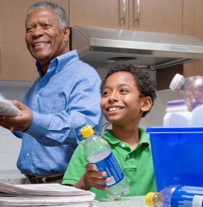 Family recycling together.