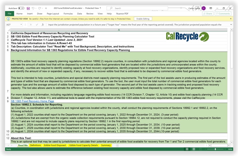 Edible Food Recovery Capacity Planning Calculator Tool