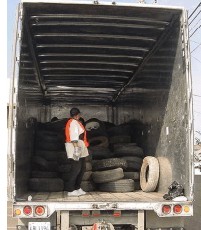 tires are stacked in trailer