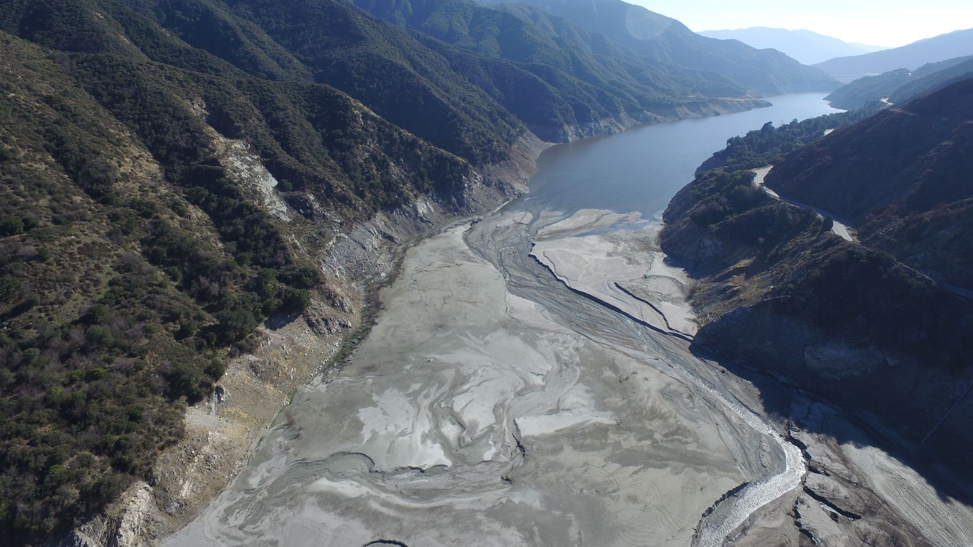 Aerial shot of San Gabriel Reservoir